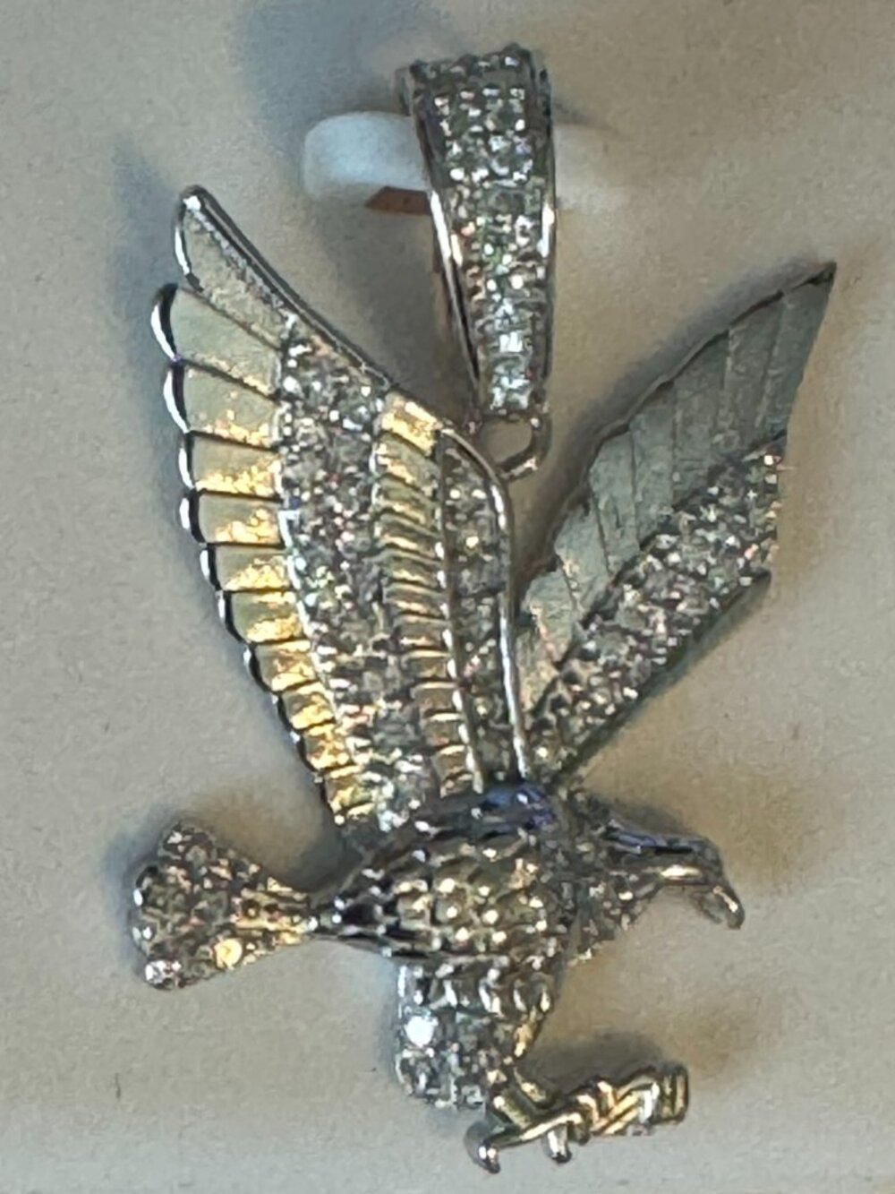 Eagle Pendant Diamond Cut 925 Sterling Silver 1.00 CTW Moissanite 7.6mm Bale